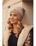 Ruffled hat with glitter and cappuccino pompom C59 - Online store - Boutique